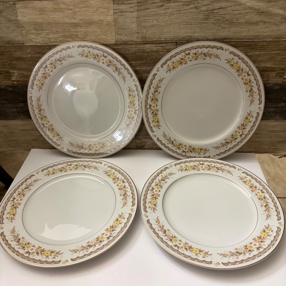 Ekco International Golden Autumn Fine China Dinner Plates Set of 4 Japan Floral